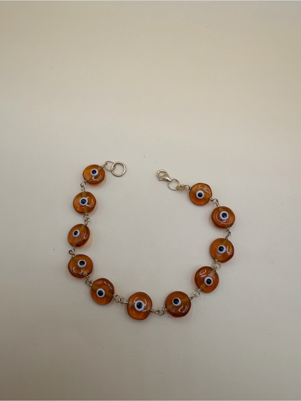 14k Yellow Gold Murano Glass evil eye Protection Bracelet 7.25”.